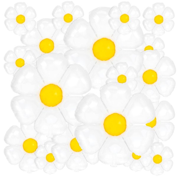Daisy Balloons, 18pcs White Daisy Flower Foil Balloons for Birthday Wedding Baby Shower Hippie Boho Girl Daisy Party Decorations Supplies