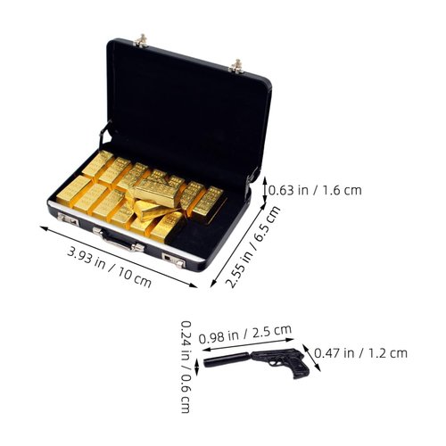 Miniature Dollhouse Suitcase with Gold Bricks and Model, Resin and Aluminium Alloy, Assorted Colors, Ideal for Home Decor and Collectors
