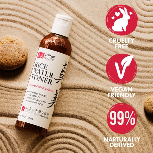 Shinbi Beauty Japanese Rice Water Toner - Contains Sake Extract, Green Tea & Hyauronic Acid - 99% Naturally Derived - 4 FL OZ