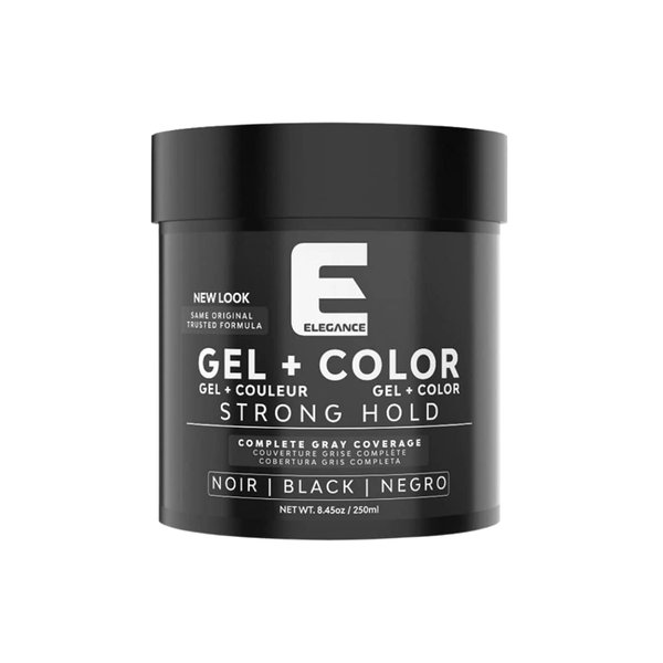 Elegance Hair Gel + Hair Color, 8.45 Oz, Black Color, White/Gray Instant Color Touch Up, Hairstyling Gel with Strong Hold, Long-Lasting Shine and Great Volume