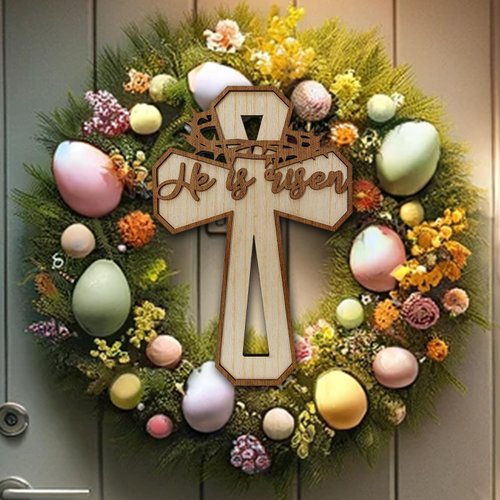 He is Risen Easter Cross Door Hanging Decorations,Easter Door Hanging Sign for Home Front Porch Wooden 3D
