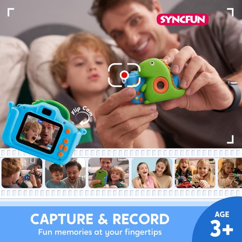 SYNCFUN Kids Camera, Christmas Birthday Gifts for Boys 3 4 5 6 7 8 Year Old, Dinosaur Toys Selfie Toddler Camera, 1080P HD Selfie Digital Video Camera with 32GB SD Card (Dinosaur)