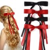 Parcce 4 PCS Tassel Ribbon Bowknot Hair Clips With Long Tail for Women Girl Teens Kids, Solid Holder Fashion Bow Bowknot Hair Accessories Headwear Barrettes Claw(Black&Red)