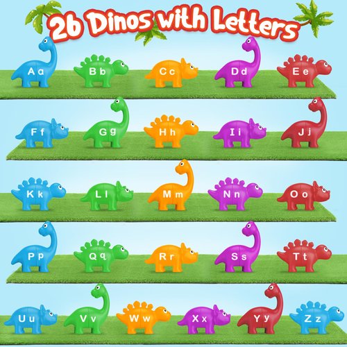 Kasfalci Alphabet Learning Toys, Dinosaur Toys for Kids, ABC Learning for Toddlers, Matching Letter Game,Color Sorting,Educational Montessori Fine Motor Toys,Kindergarten Preschool Learning Activities