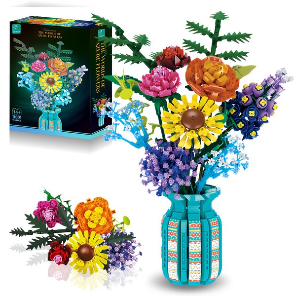 Flowers Bouquet Toys Building Blocks Set, Including Vase, Roses, Sunflower, Hydrangea, Hyacinth, for Home, Office Decor, Adults, Teen Girls for Mother's Day Christmas Birthday Presents - 1853pcs