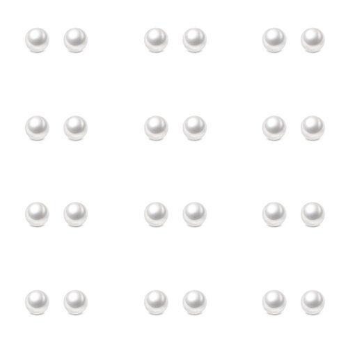 Charisma 4mm Composite Pearl Earrings Round Ball Pearls Stud Earrings Hypoallergenic 12 Pairs Imitation Pearl Earrings Set for Girls Women