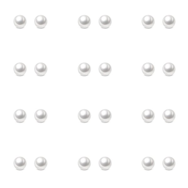 Charisma 4mm Composite Pearl Earrings Round Ball Pearls Stud Earrings Hypoallergenic 12 Pairs Imitation Pearl Earrings Set for Girls Women