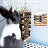 Hanging Apple Wood Rabbit Hay Feeder- Wooden Grass Shelf with 2 Hooks Biting Resistant Small Animals Feeding Hay Manager for Chinchilla Bunny Guinea Pig Hamster Gerbil Holiday Presents