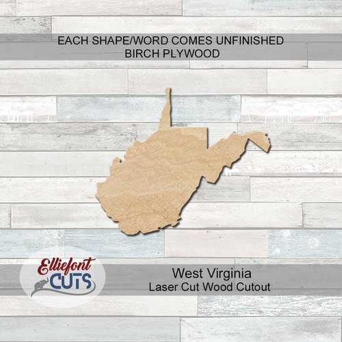 West Virginia State Wood Cutouts for crafts, Laser Cut Wood Shapes 5mm thick Baltic Birch Wood, Multiple Sizes Available, Wooden State