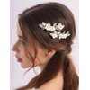 Rumtock 2pcs White Flower Silver Leaf Hair Comb Set for Wedding Brides Women Handmade Boho Jewelry