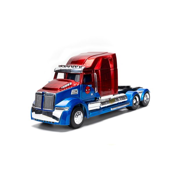 Jada Western Star 57X Truck Tractor Spider-Man Blue and Red Metallic Hollywood Rides Series 1/24 Diecast Model