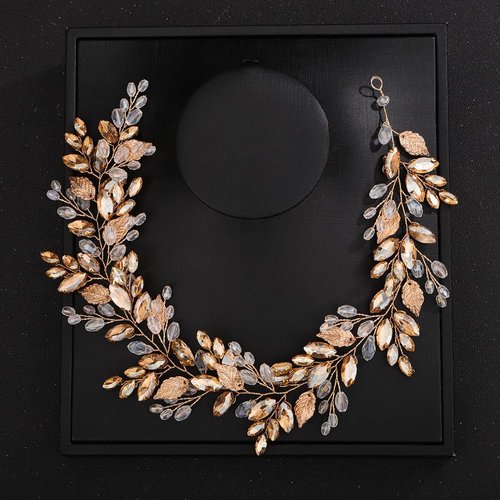 Denifery Rhinestone Bridal Hair Vine Crystal Wedding Headband Rhinestone Bride Headpiece Leaf Hair Accessories for Women and Girls (Champagne)