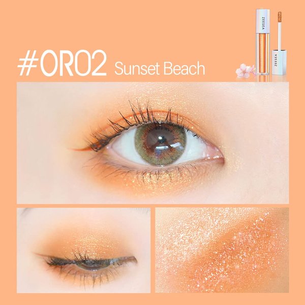 zeesea Glitter Galaxy Colored Liquid Eyeshadow, Dazzling Shimmer Eye Makeup, High Pigmented & Long Lasting (OR02 Sunset Beach)