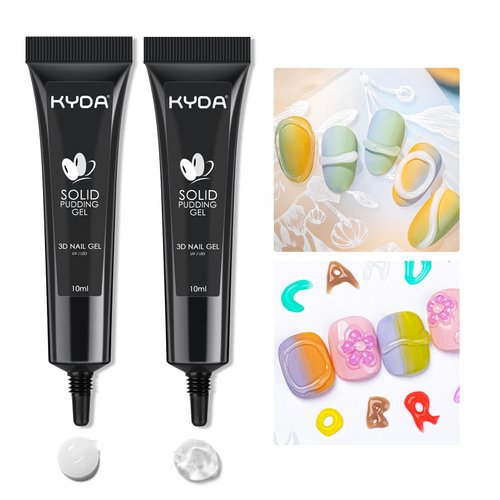 KYDA 2 Colors Solid Pudding Nail Gel, 3D Craving Gel for Nail Art, Clear&White Multifunction Candy Jelly Nail Art Sculpture Painting, Drawing Lines Character Nails Embossing Gel-Set A