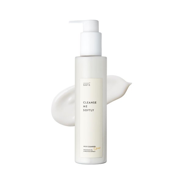 Sioris Cleanse me softly milk cleanser, Citrus scent, Vegan, Daily gentle skin cleanser, natural citrus 62.6% water, Macadamia seed oil, cleansing milk for dry and sensitive skin