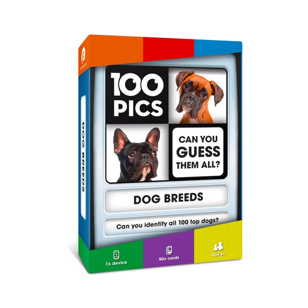 100 PICS Dogs Travel Game | Learn 100 Dog Breeds Flash Cards with Slide Reveal Case | Card Game, Gift, Stocking Stuffer | for Kids and Adults | Ages 6+