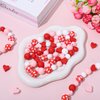 JarThenaAMCS 105Pcs Valentine’s Day Silicone Beads Heart Shape Loose Spacer Beads with Elastic Rope Red Pink White Plaid Dots Round Beads for DIY Crafts Jewelry Necklaces Keychain Making