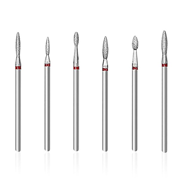 SQULIGT 6Pcs Nail Drill Bits Flame Shaped Head, 3/32'' Cuticle Clean Nail Bit for Electric Nail File Machine, Suitable for Acrylic Manicure Pedicure Cuticle Gel Polishing, Nail Salon Supply