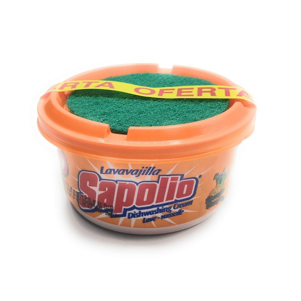 Sapolio Dishwashing Lavavajilla Cream Orange Naranja 12.6 oz with Sponge