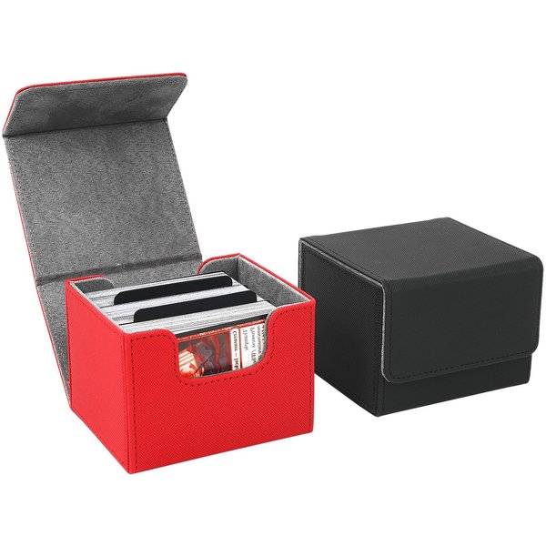 ProCase Card Deck Box for Trading Cards 2 Pack 320+, Leather Magnetic Closure Commander Card Storage Case with 4 Dividers for SleevedCards, Fit MTG, YuGiOh, Sport Cards -Black & Red