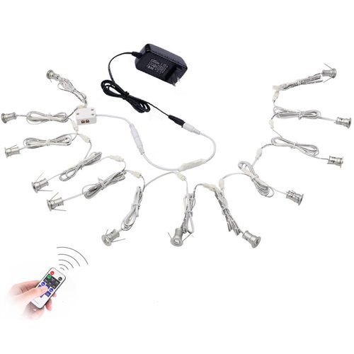 AIBOO Linkable LED Under Cabinet Lighting 12V Recessed Mini Downlights Spotlights Dimmable with Remote Control & ETL Listed Wall Plug for Cupboard Accent Lighting(Daylight White,12 Lights)