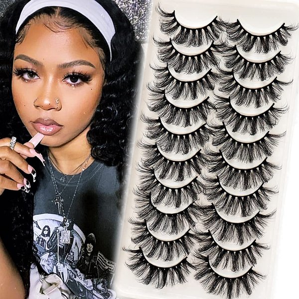 Veleasha Lashes Fluffy Wispy Faux Mink Eyelashes Criss-cross False Lashes 10 Pairs Pack Fake Eyelashes for Women (6D23)