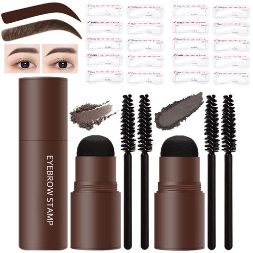 LXZJJM Eyebrow Stamp Stencil Kit,Long-lasting,Natural and Smooth Texture,Includes 20 Brow Shapes & Stamps,Reusable eyebrow stencils (dark brown+black)