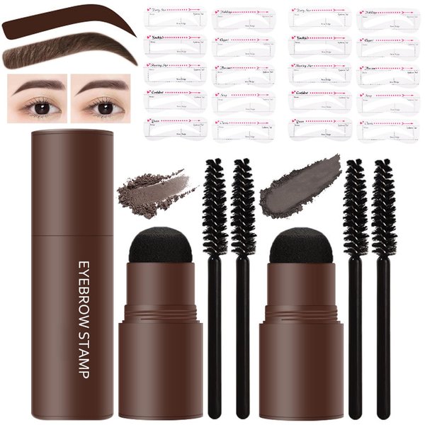 LXZJJM Eyebrow Stamp Stencil Kit,Long-lasting,Natural and Smooth Texture,Includes 20 Brow Shapes & Stamps,Reusable eyebrow stencils (dark brown+black)