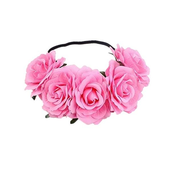 DNHCLL Rose Flower Crown Fake Flower Crowns Headbands For Women Girl Rose Floral Head Piece Hair Crown Pet Headband Flower Wreath (Pink)