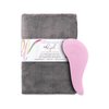 Curly Girl Microfiber Super Absorbent Anti Frizz Hair Towel, Curly Girl Hair Detangling Brush Adults, Kids Detangler Hairbrush (Gray Towel/Pink Brush)