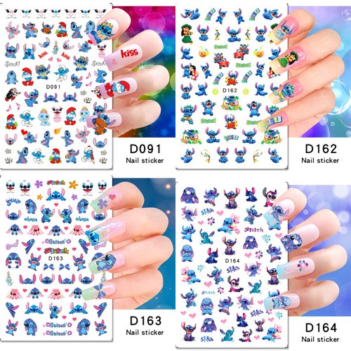 Nail Art Stickers, 12 Sheets Cute Cartoon 3D Nail Self-Adhesive Sticker Designs, Kawaii Nail Sticker for Women Kids Girls, Cute Anime Nail Transfer Decals Supplies, DIY Resin Nail Decal