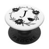 Cell Phone Pop Out Holder,Black and White Floral Letter J PopSockets Grip and Stand for Phones and Tablets