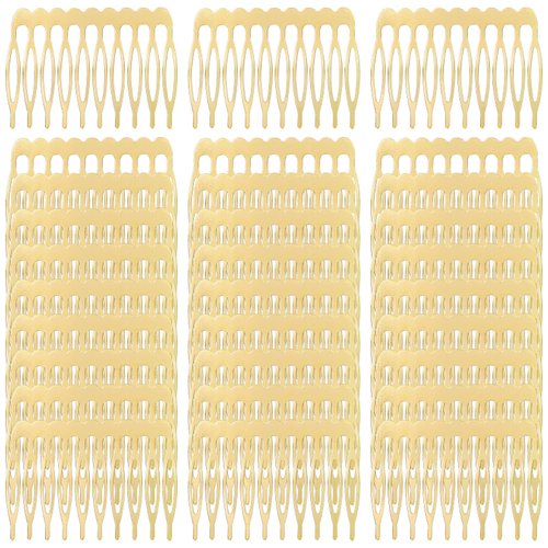 Cinaci 30pcs Small Plain Blank DIY Craft Gold Metal Hair Side Combs Slides with 10 Teeth Wedding Bridal Veil Combs Headpieces French Twist Bun Hair Clips for Women Flower Girls Brides (Gold-30 Pack)