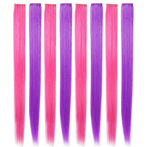SARARHY Pink and Purple Wig Pieces for Teens Straight Clip in Colored Hair Extensions for Girl (Purple Pink)