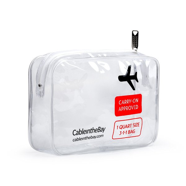 Cableinthebay TSA Approved Clear Travel Toiletry Bag-Quart Sized with Zipper-Airport Airline Compliant Bag/Bottles-Men's/Women's 3-1-1 Kit+Travel (1 PACK)