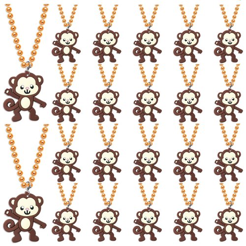 KeeStar 24 Pack Monkey Necklace Party Favors for First Birthday, Wild Animals Lover, Baby Shower Goodie Bag Fillers, School Carnival Rewards, Photography Props, Home Decorations, Classroom Prize