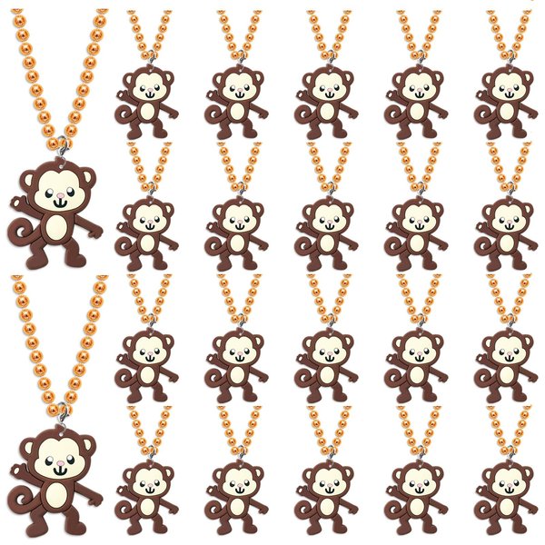 KeeStar 24 Pack Monkey Necklace Party Favors for First Birthday, Wild Animals Lover, Baby Shower Goodie Bag Fillers, School Carnival Rewards, Photography Props, Home Decorations, Classroom Prize