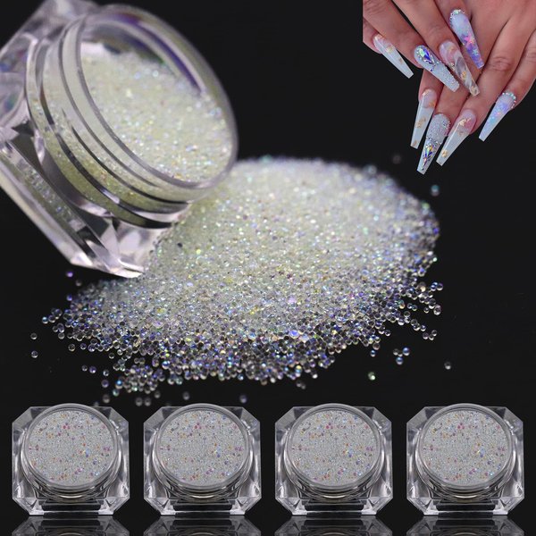 4 Bottle Micro Rhinestones Pixie Crystals Caviar Beads-Crystals Mini Bubble Nail Gems Diamonds Stones-Clear ab Iridescent Rhinestone Shine-Charms Tiny Round Glass Bead for Nails Crafts