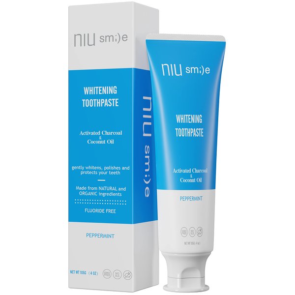 Niusmile Teeth Whitening Toothpaste | Activated Charcoal & Coconut Oil | SLS & Fluoride Free | Peppermint Taste
