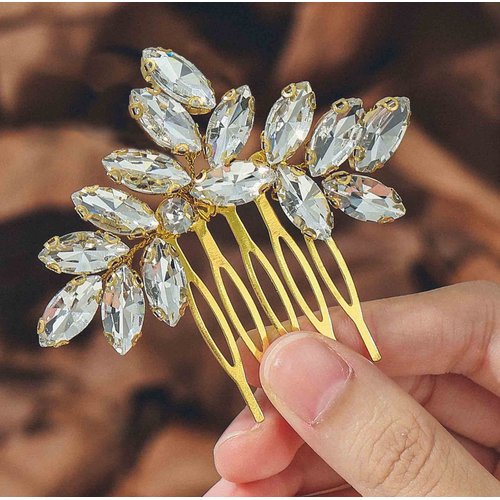 Unicra Gold Rhinestone Bride Hair Comb Bridal Wedding Hair Piece Crystal Hair Accessories for Women and Girls (Gold)