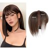 Meiverah 10" Straight Hair Piece With Twist Braid Headband for Women, Human Hair Clip In Topper Hair Extension With Bangs (Medium Brown)