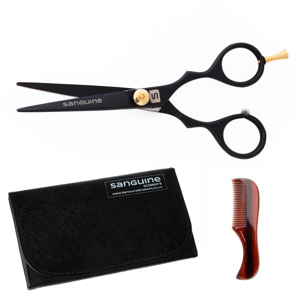 Japanese Mustache Scissors, Beard Trimming Scissors, Extremely Sharp - 4.5" (11.5cm) + Presentation Case, Comb and Tip Protector