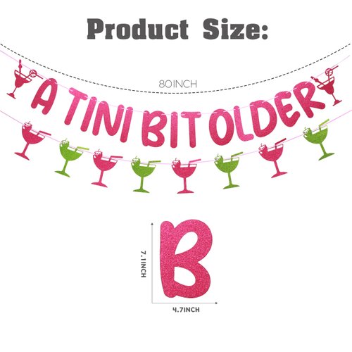 Pink A Tini Bit Older Glitter Banner，Martini Birthday Banner Decorations，Trendy Birthday Party Decorations Green Pink Glitter.