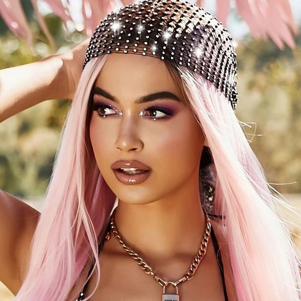 Rhinestone Head Scarf Rhinestone Mesh Headband Black Glitter Wide Hairbands Crystal Nightclub Headscarfs Stretchy Black Headwrap Rave Party Head Wraps Rave Costume Hair Accessories for Women Girls
