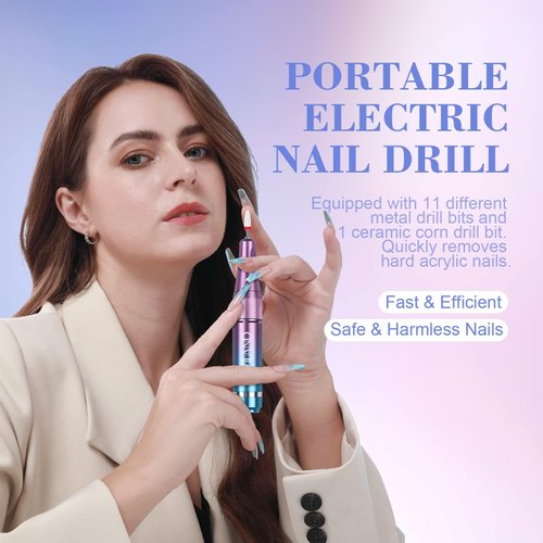 SAVILAND Electric Nail Drill Professional: 40000RPM Powerful Electric Nail File Portable Nail Drill with 12 Drill Bits Rechargeable Efile for Acrylic Gel Nails Removing Manicure Pedicure Salon