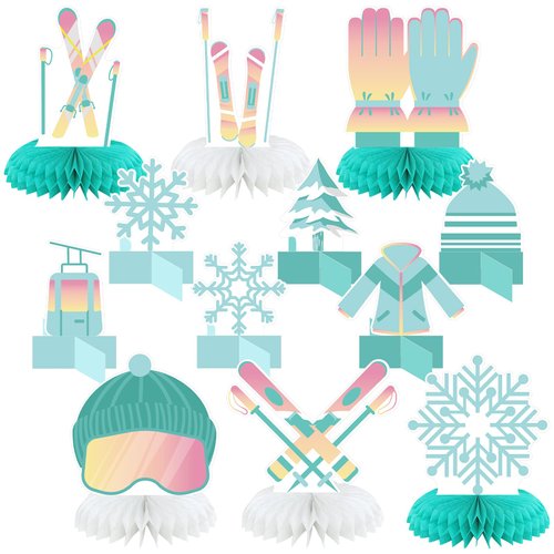 Poen 12 Pcs Apres Ski Party Decorations Skiing Themed Honeycomb Centerpieces Ski Table Decor Table Toppers Apres Ski Party Favors for Winter Skiing Skier Birthday Party Supplies