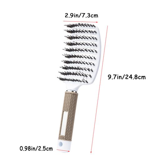 2PCS Curved Vented Hair Brush Detangling, Boar Bristles Hair Brush Professional Vent Styling Brush for Women/Men/Girls Wet Dry Long Curly Thick Straight Hair (Black & White)