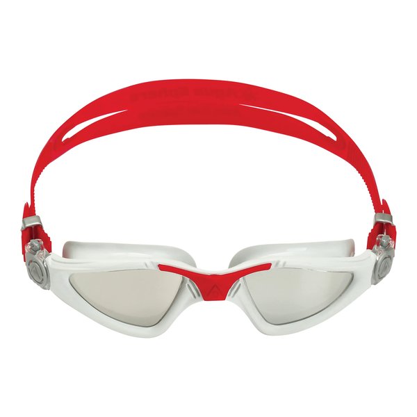 Aquasphere Kayenne Adult Swim Goggles - 180-Degree Distortion Free Vision, Ideal for Active Pool or Open Water Swimmers | Unisex Adult, Silver Titanium-Mirrored Lens, Gray/Red Frame (EP2961006LMS)