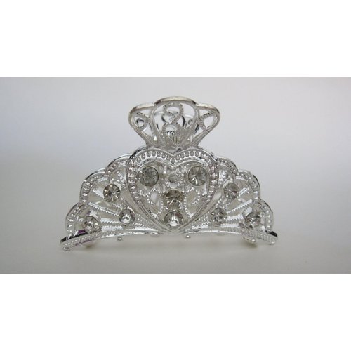 Gold or silver clear or AB crystal heart metal hair claw clip jaw clip (Primary color: Gold/clear crystals)