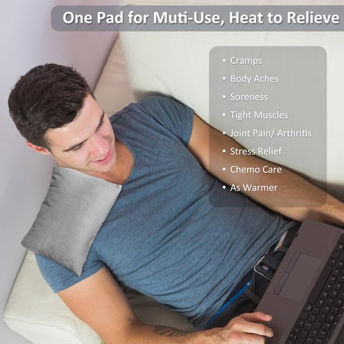 SuzziPad Microwave Heating Pad for Pain Relief Washable Cover, 7x12 Multipurpose Heating Pad Microwavable for Shoulder, Belly, Elbow, Knee, Moist Heat Pack for Cramps, Sore Muscle, Grey